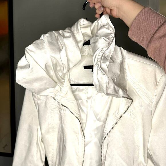 Blaque Label Zip Front Belted Bubble Cuff Collared Ivory Jacket Medium - Picture 12 of 12